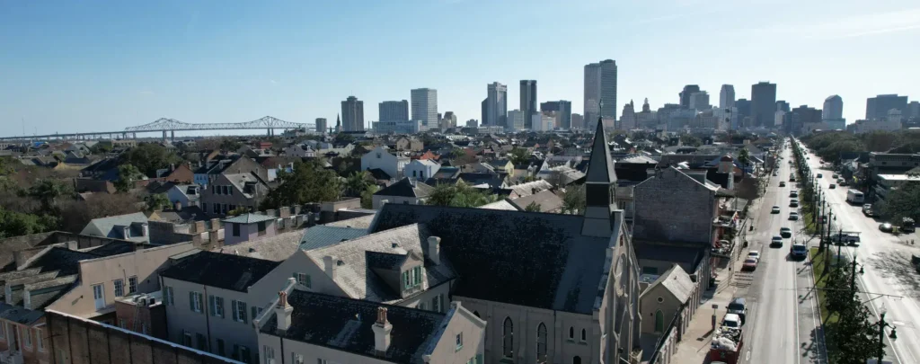 French Quarter Apartments aerial shot with CBD background